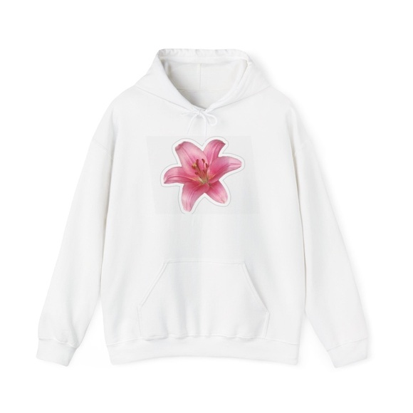 Sweaters - White Hoodie with Pink Flower Graphic